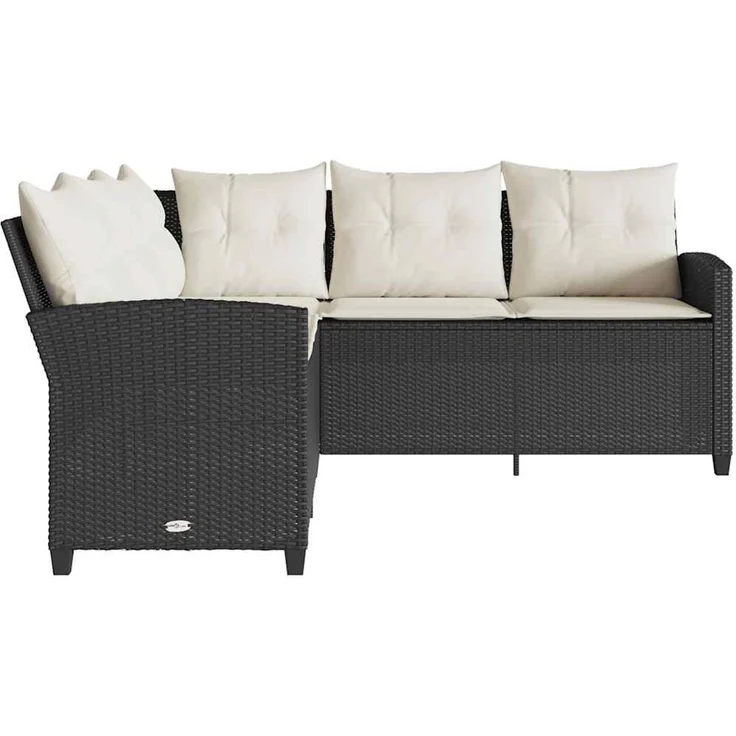 vidaXL L-förmiges Couchsofa mit Kissen Schwarzes Polyrattan 365415 – Bild 4