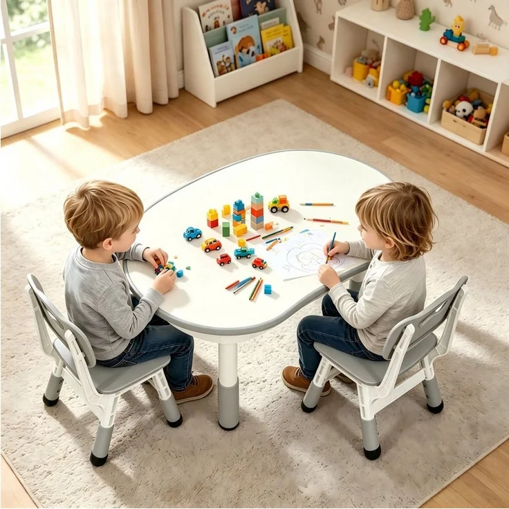 BlingBin Kindersitzgruppe Kindertisch mit 2 Stühlen, Kinderzimmer Tisch & Stühle Set Sitzgruppe, (Kindertisch mit 2 Stühlen, 3-tlg, 3tlg), Höhenverstellbar, Multifunktionaler Kindermöbel für Essen Spielen – Bild 2