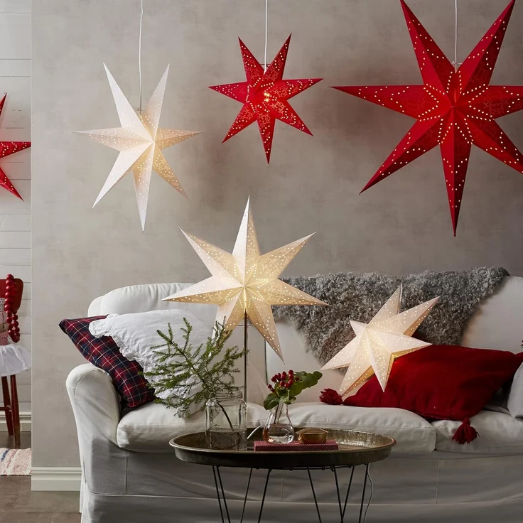 Stehlampe Weihnachtsstern Sensy von Star Trading, 3D Papierstern Weihnachten in Weiß mit Metall-Fuß, Dekostern Stehleuchte mit Kabelschalter, E14, Höhe: 78cm – Bild 5