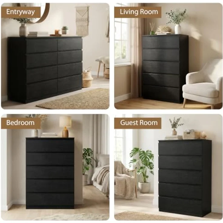 Jocoevol Kommode mit 5 Schubladen für Schlafzimmer, 60 x 39 x 100 cm, Modernes Schlichtes Design, Holzkommode mit tiefen Schubladen, für Wohnzimmer, Flur oder Eingangsbereich, Schwarz – Bild 5