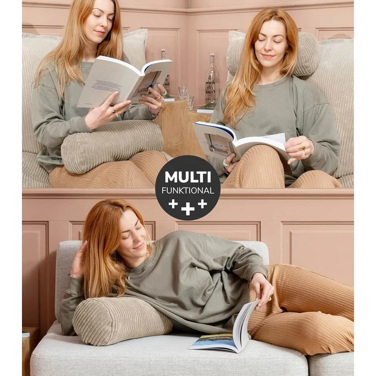 mokebo Nackenrolle Das Nickerchen, aus Cord Stoff, auch als gemütliches Nackenkissen, Kissenrolle o. Zierkissen in Beige – Bild 4