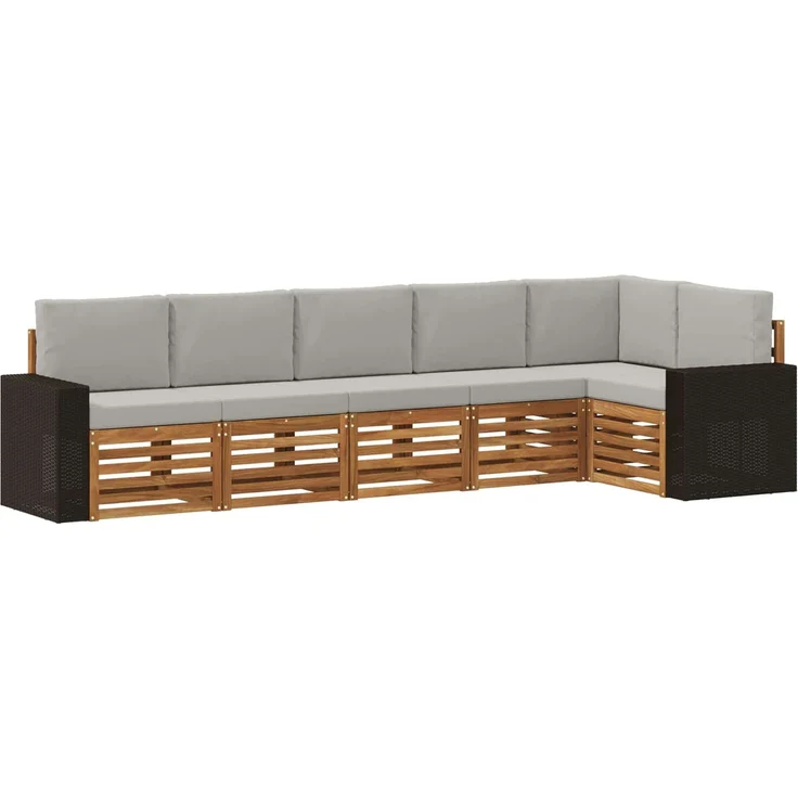vidaXL Outdoor-Sofagarnitur 6 stk. 6-Sitzer Natur und Hellgrau 3384422 – Bild 2