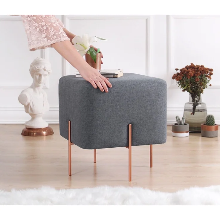 Hanah Home 'Copper 59 - Dark Grey' Pouffe, Dunkelgrau, 40 x 42 x 40 cm – Bild 2