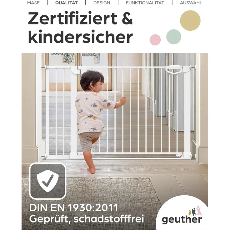 Geuther Türschutzgitter Easylock Flatstep Weiß I Treppenschutzgitter zum Klemmen oder Bohren I Breite 104-111 cm I Türschutz für Ihr Baby & Haustier I Kinderschutzgitter beidseitig öffnend – Bild 3