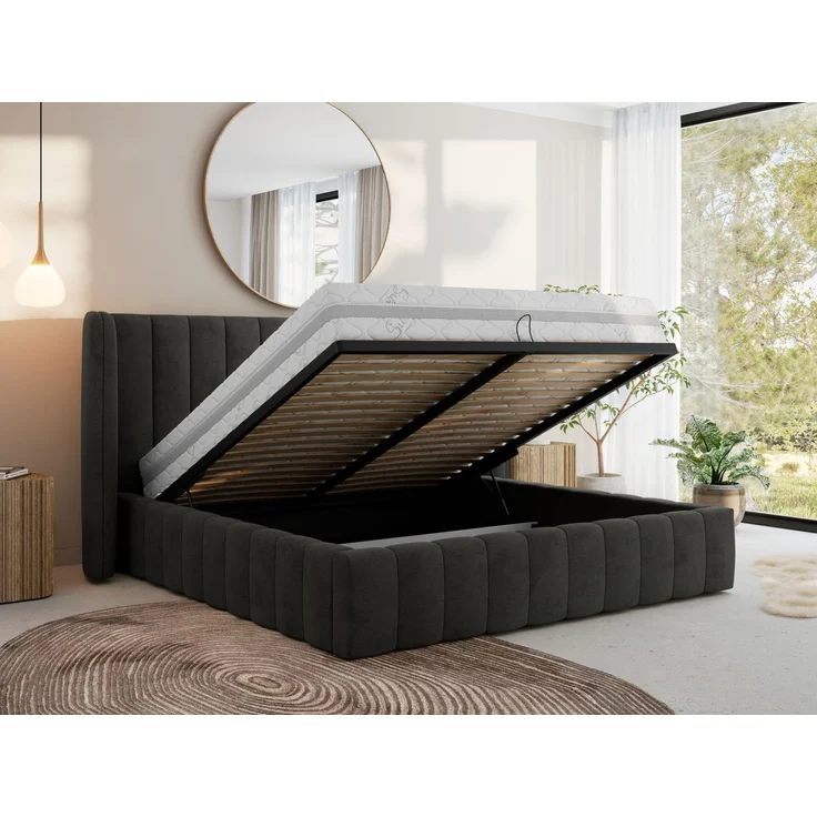 Polsterbett GOLETTA CLASSIC 200 x 200 cm mit gepolstertem Kopfteil, stabilem Bettrahmen, Lattenrost und Bettkasten mit Gasdruckfedern, Doppelbett, zeitloses Design Multipocket Matratze Matratze - Dunkelgrau Velvet - ELORI LUX – Bild 3