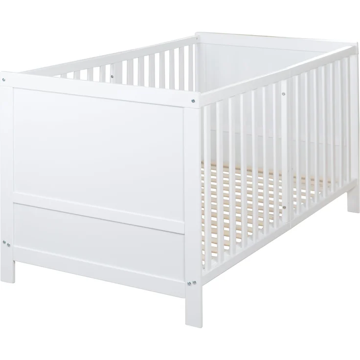 roba Babybett EASY SLEEP 70 x 140 cm inkl. Umbauecken + Matratze safe asleep® Roll Air - Mitwachsendes Gitterbett 3-fach höhenverstellbar - 3 Schlupfsprossen - Holz weiß lackiert – Bild 5