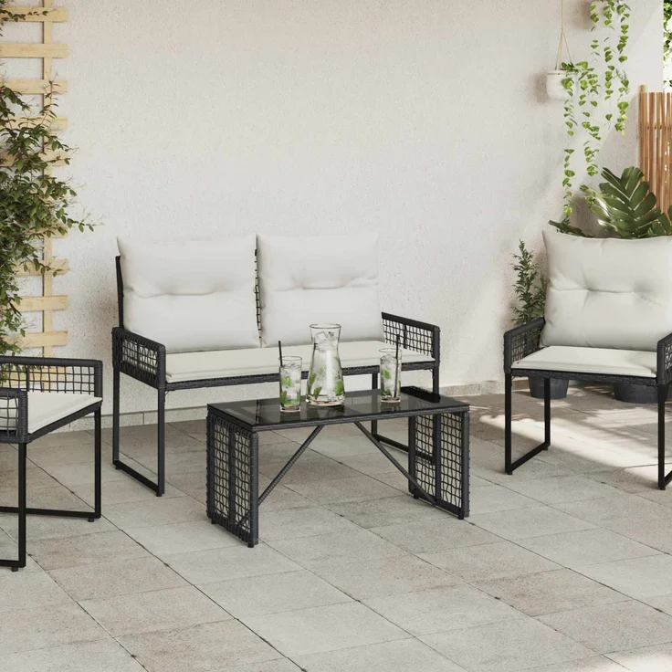 vidaXL Tisch für Outdoor Schwarz 80 x 40 x 40 cm PE Rattan und Glas 42025182 – Bild 3