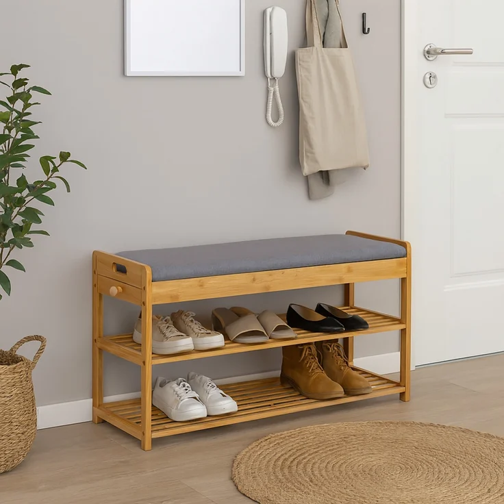 HTI-Living Schuhregal Schuhregal mit Sitzpolster und Schublade, Stück 1-tlg, Schuhbank – Bild 2