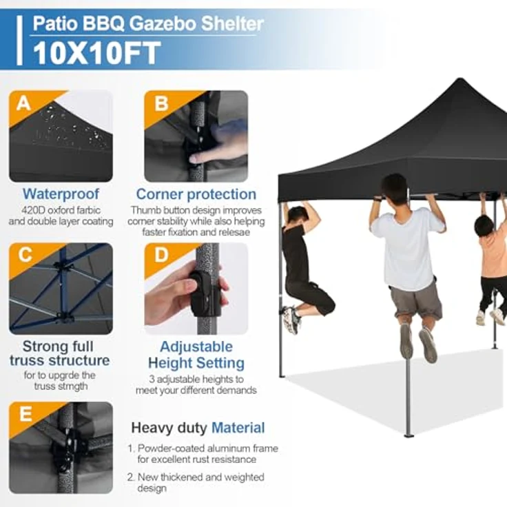 COBIZI pavillon 3x3 wasserdicht stabil Winterfest faltpavillon 3x3,Outdoor faltbar pavillon Party Zelt，gartenpavillon, Schwarz – Bild 2