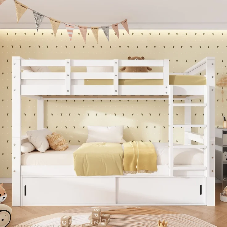 Teilbares Etagenbett mit Schutzgeländern, 2 Liegeflächen 90×200 cm, Weiß, ohne Matratzen – Bild 2