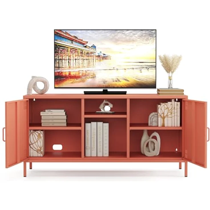 Metall Möbel Pera3, TV-Schrank 3 Regale - 130,5 x 40 x 64,5 cm Lachsfarben – Bild 1