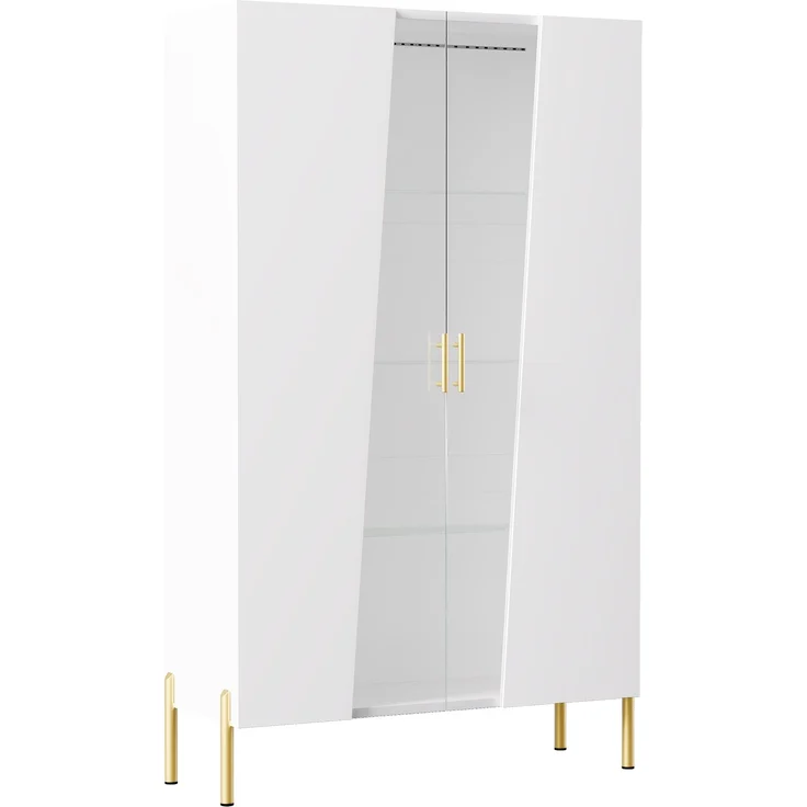 ZUBALIYA LED-Beleuchteter Glasschrank 72 x 40 x 145 cm, mit asymmetrischer gehärteter Glastür, 3 Glasböden, Metallgriff und Metallfüßen, als Vitrine, Esszimmerschrank, Bücherregal,Weiß – Bild 12