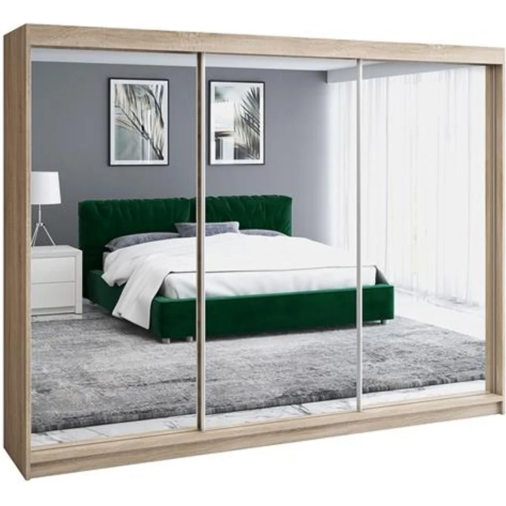 A&J MöbelLand Schwebetürenschrank ULMA 200 cm 3-türig Schrank 4 Schubladen 3 Spiegel – Bild 1