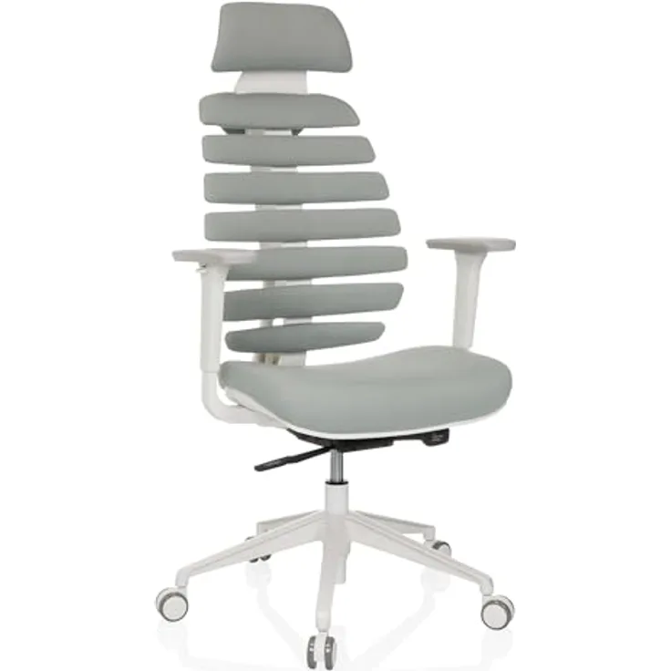 MID.YOU Drehstuhl Hellgrau, Textil, ergonomische Rückenlehne, mit Armlehnen, Höhenverstellbar 67x116 - 133x65 cm, ideal für Arbeitszimmer