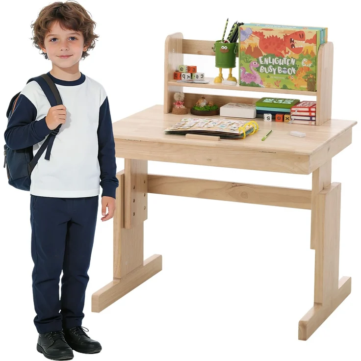 ZUBALIYA klappbare Tischplatte / Kindertisch, mit sicherheitszertifiziert und buchstütze, fürs Kinderzimmer, Massivholz, Samt, Natur – Bild 4