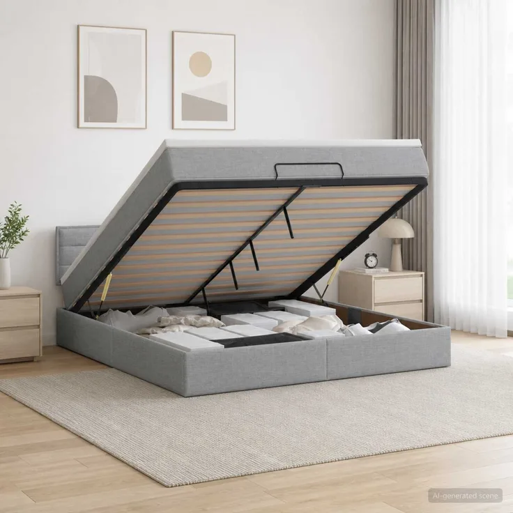 vidaXL Ottoman Bett mit Matratze Hellgrau 180 x 200 cm Stoff 3456261