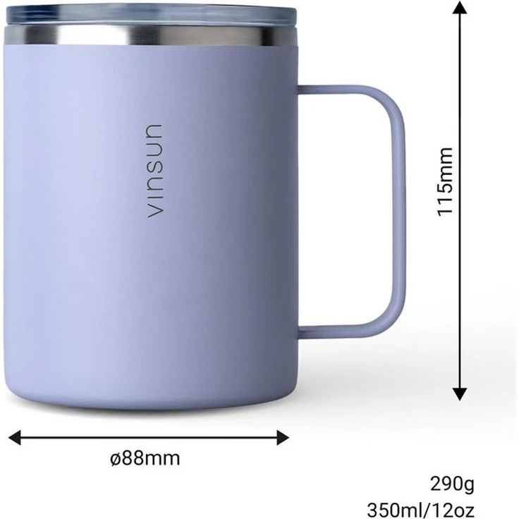 Vinsun Thermobecher Edelstahl Isolierbecher 350ml - Kaffeebecher mit Henkel und Deckel, 2-tlg, Edelstahl, Doppelwandig isoliert, BPA frei, bruchfest, Kalt- und Heißgetränke – Bild 3