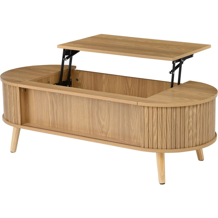 Couchtisch 120x50x39,5 cm höhenverstellbar mit verstecktem Stauraum aus MDF in Naturholzoptik – Bild 5