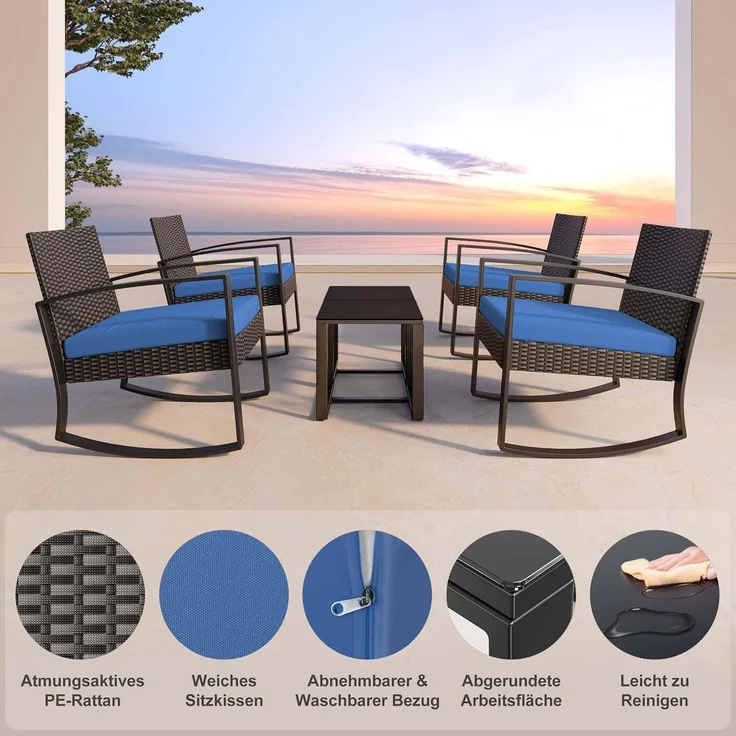 Bealife 3tlg. Balkonmöbel Set Rattan Blau Outdoor Terrasse Pool – Bild 5