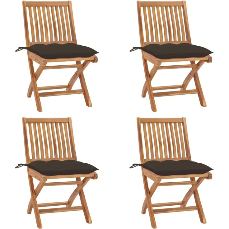 vidaXL Klappbare Gartenstühle mit Kissen 4 Stk. Massivholz Teak 3072830