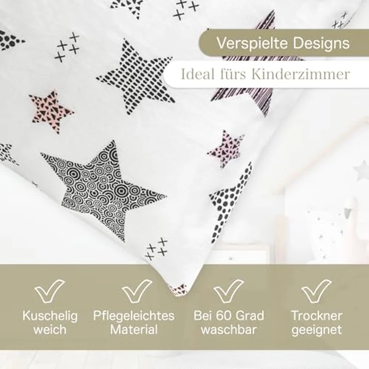 KiGATEX Kinderbettwäsche KiGATEX Set 2-teilig, 100x135 + 40x60 cm, für Mädchen + Jungen, 100% Baumwolle, weich & atmungsaktiv, waschbar bei 60°C – Bild 4