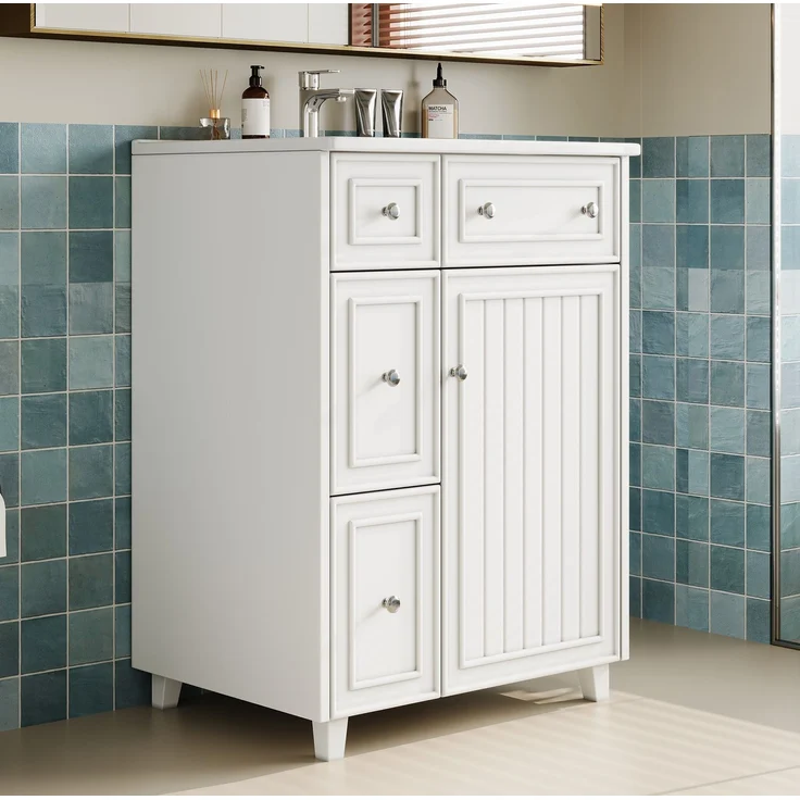 Waschtisch 61 x 47 x 87 cm mit Keramikbecken, Schubladen und Stauraum – Weiß – Bild 2