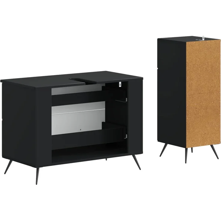 vidaXL 2-teiliges Badezimmer Schrank Set BREDA Schwarz Holzwerkstoff 3417721 – Bild 5