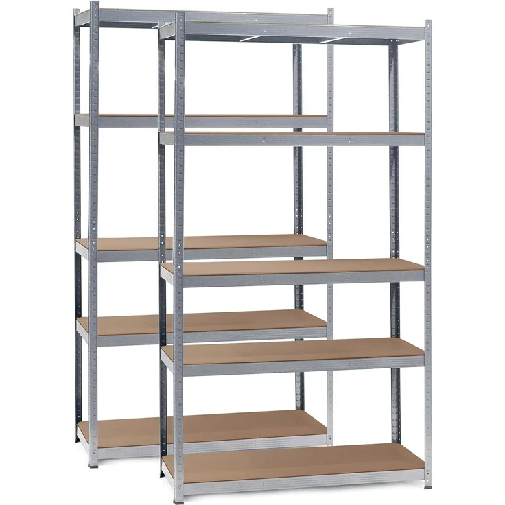 Wiltec Set 2X Schwerlastregal 100 x 50 x 200 cm, 200kg/Ablage, Steckregal verzinkt aus Stahl, Lastenregal mit 5 Ablagen, Werkstattregal – Bild 1