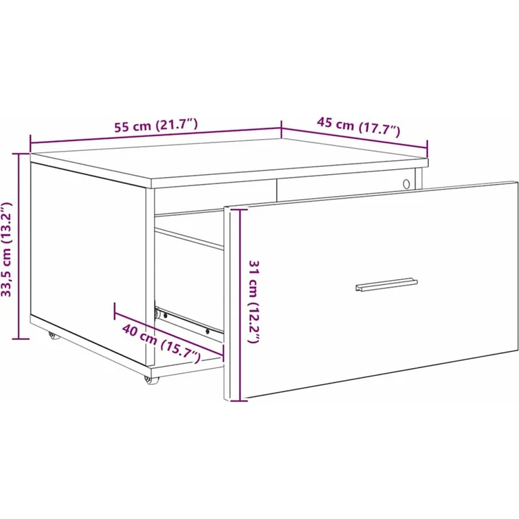 vidaXL Schubladenschrank Mit Rad Artisan-Eiche 55 x 45 x 31 cm 869313 – Bild 11