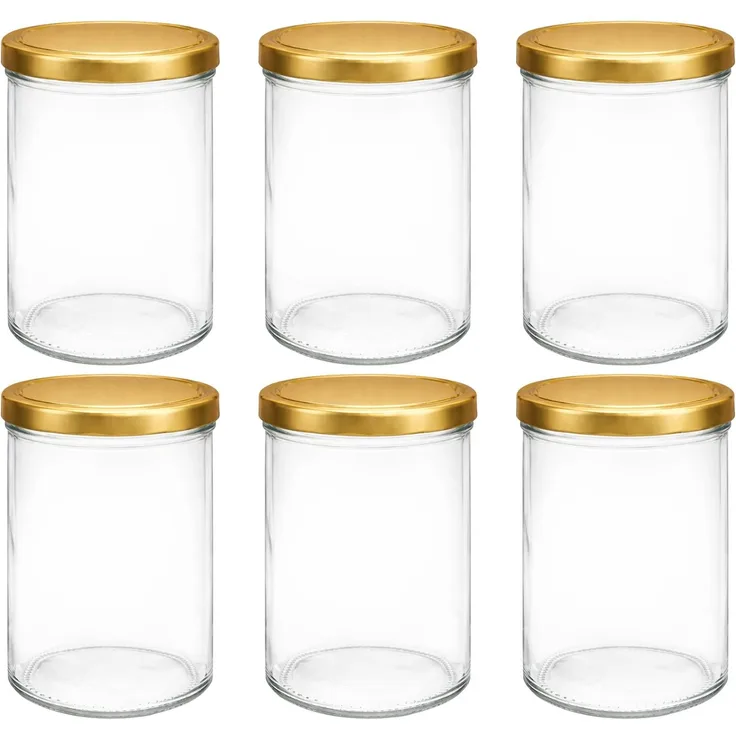 hocz 6x Einmachgläser 435 ml | mit Deckel Gold TO 82 | leere Gläser mit Schraubdeckel zum befüllen | Sturzgläser, Schraubgläser, Marmeladengläser Set | 6 Stück