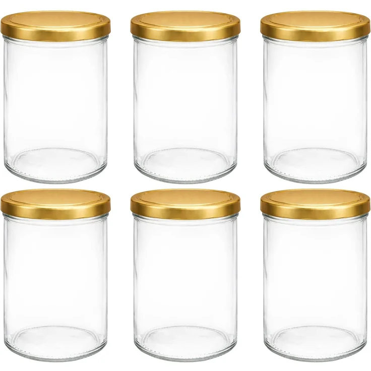 hocz 6x Einmachgläser 435 ml | mit Deckel Gold TO 82 | leere Gläser mit Schraubdeckel zum befüllen | Sturzgläser, Schraubgläser, Marmeladengläser Set | 6 Stück