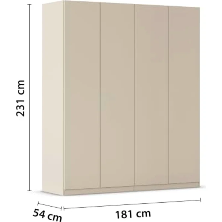 Rauch Möbel LUNIK, Kleiderschrank, Farbe Beige, Breite 181 cm | Schrank mit patentiertem Schnellmontagesystem, 4-türig, Push-to-open-Funktion, Zubehör Classic, Schlafzimmer, Garderobe – Bild 3