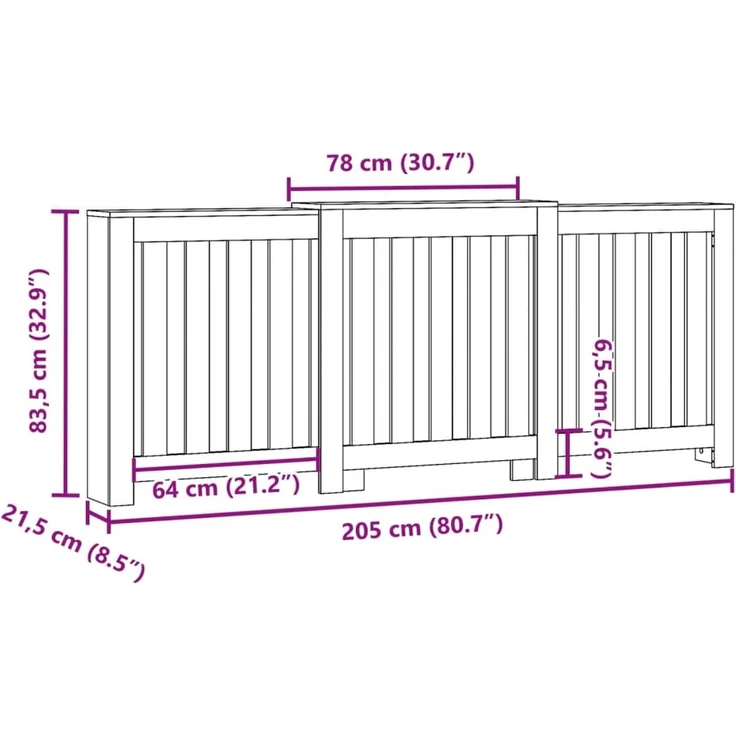 vidaXL Heizkörperverkleidung Weiß 205x21,5x83,5 cm Holzwerkstoff 852762 – Bild 8