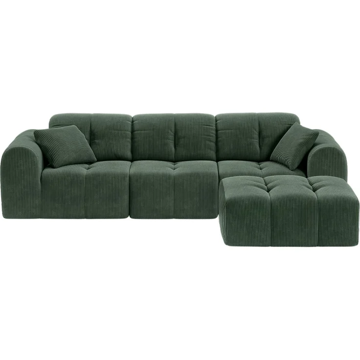 skølm 'Vanaheim' Sofa 3 Sitzer mit Hocker & 2 Kissen, Cloud Sofa dunkelgrün, Cord, Vollschaumcouch mit Federkern und Vakuum-Kompression, kein Aufbau erforderlich – Bild 12