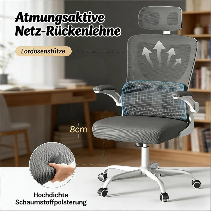 Bürostuhl B 62 x T 69,5 x H 116–123,5 cm, Mesh und Metall, höhenverstellbar, 1 Stück – Bild 4