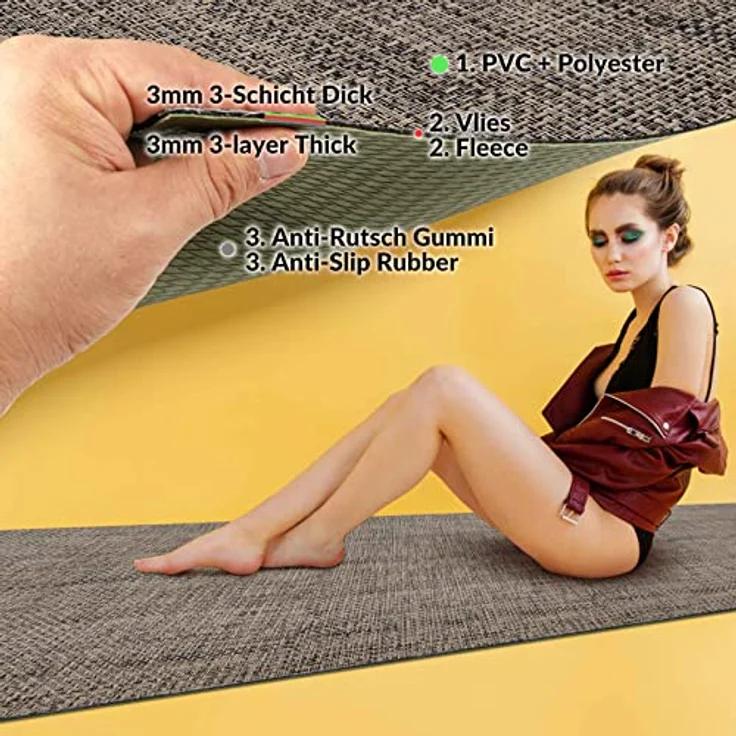 ANRO TATAMI Küchenläufer, hochwertiger Outdoorläufer in Braun, eckig, 50 x 100 cm, 3 mm Höhe, Rattanoptik, Fußbodenheizungs- und trittschaalldämmend – Bild 8