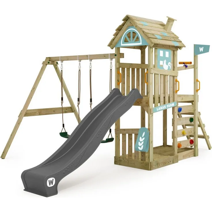 Wickey Spielturm FarmFlyer, Spielturm mit Wellenrutsche 220 cm, Anbaumodulen und Spielhaus in Bauernhof-Optik, 10 Jahre Garantie*