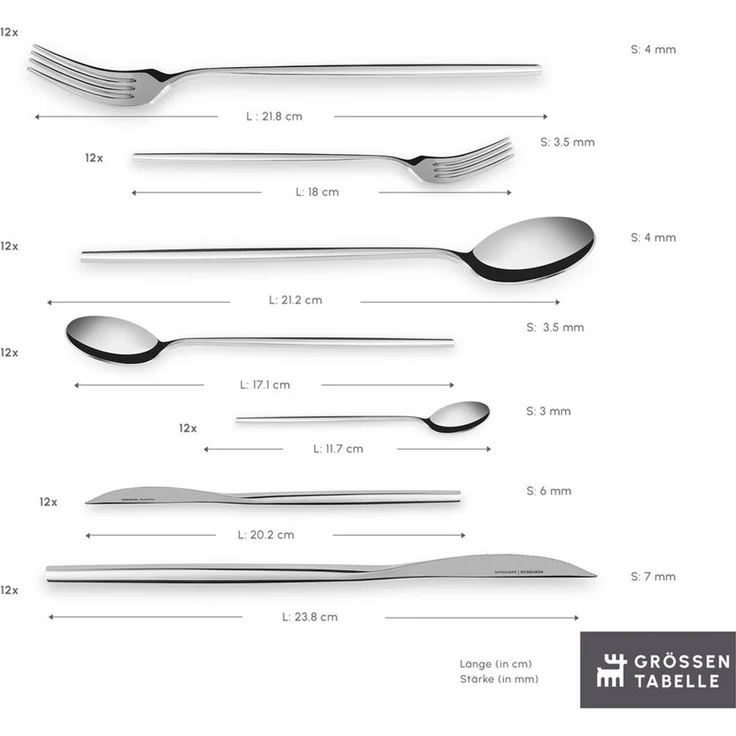 Karaca Besteck-Set Karaca Mild Besteckset für 12 Personen 84-teilig Edelstahl Silber (84-tlg), 12 Personen, 316er Edelstahl, bruchfest rostfrei – Bild 2