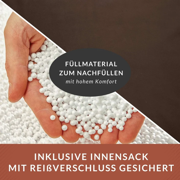 Green Bean® XXL Riesen-Sitzsack aus Kunstleder mit EPS Perlen Füllung - 140 x 180 cm 380 Liter - Bean Bag - - Dunkelbraun – Bild 7