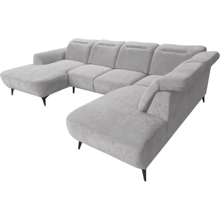 Wohnlandschaft Sofa U-Form ALETTE in Stoff Doha Grau Lange Schenkel Rechts – Bild 4