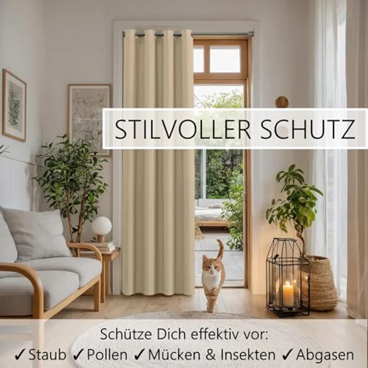 tinycurtains Türvorhang mit Stange silber 70-120 cm Thermo Vorhang ohne Bohren, blickdicht, Ösen, abdunkelnd, Polyester, beige Driftwood, Türgardine mit Klemmstange Raumteiler verdunkelnd – Bild 10