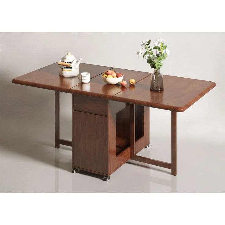 oleyluckidea Esstisch klappbar Massivholz Klapptisch 130 cm mit Stauraum & Rollen Nussbaum (0-St, ein Esstisch), Breite 13Ocm – Bild 1