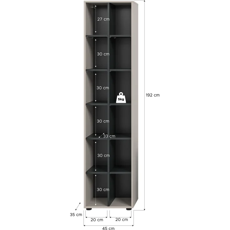 Stauraumregal B/H/T: 192x45x35 cm in Kaschmir Nachbildung und schwarz – Bild 3