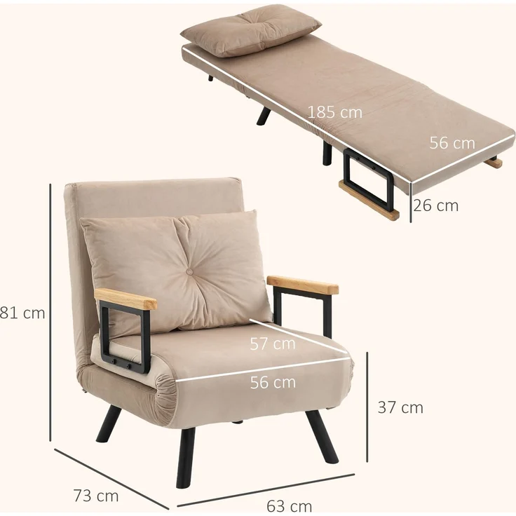 JARDJ Relaxsessel im Skandidesign, Liegesessel, Lesesessel, ink Kissen mit Knopfhefung, Beige,63*73*81cm – Bild 5