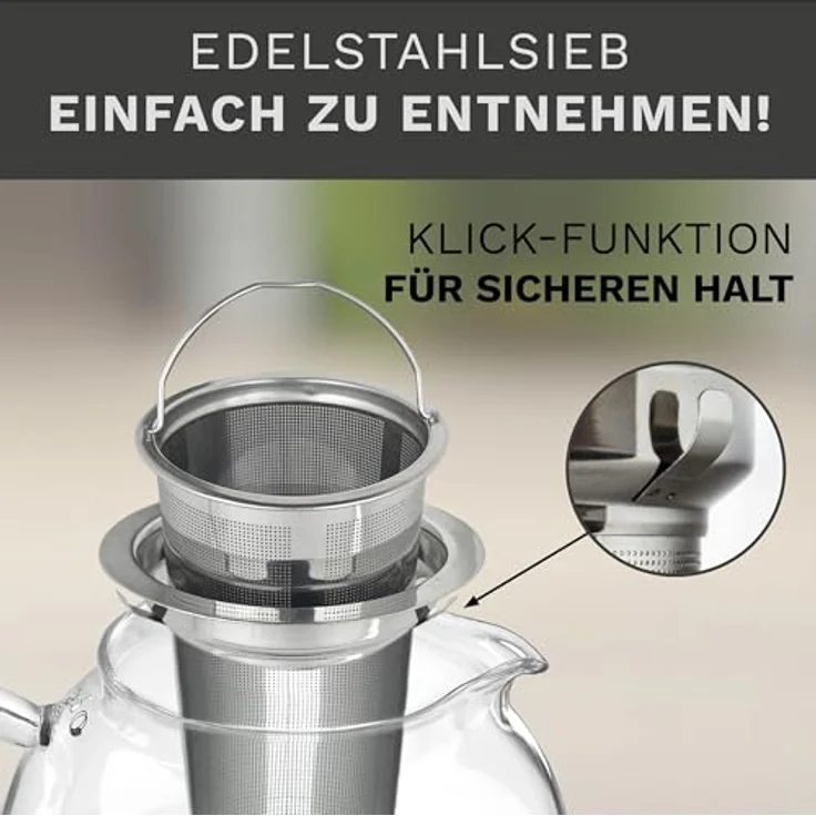 Creano Teekanne Creano Teekanne aus Glas 1,3l, 3-Teilige Glasteekanne mit Integriertem, (1er-Set, 2-St), tropffrei – Bild 8