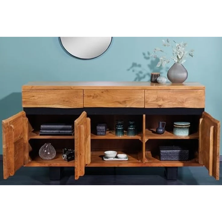 riess-ambiente Sideboard MAMMUT 160cm honigfarben (Einzelartikel, 1 St), Massivholz · Baumkante · Metall · Kommode · Wohnzimmer – Bild 4