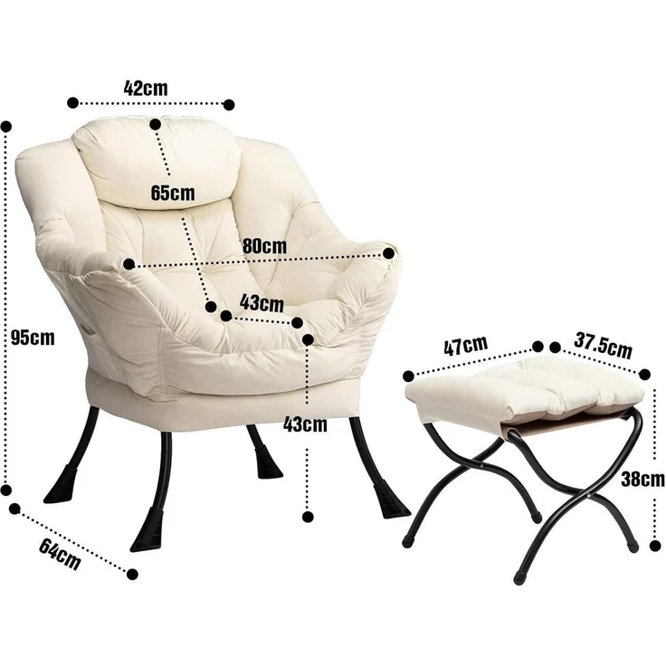Sessel Ohrensessel Hocker Samt Lesesessel Beige mit Fußhocker – Bild 3