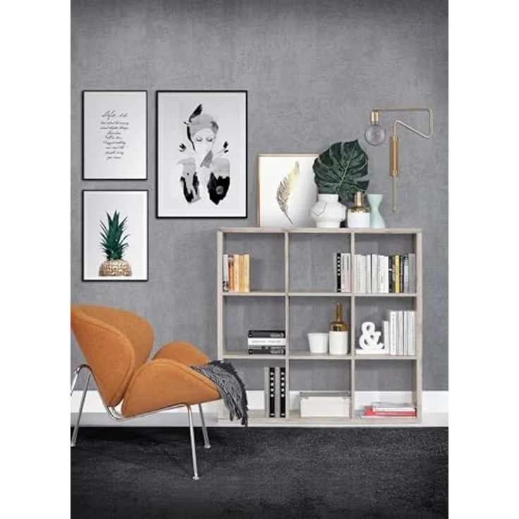 Raumteilerregal >MAURO< 9 Fächer, in Sandeiche - 107,2x107,3x32,9cm (BxHxT) – Bild 2