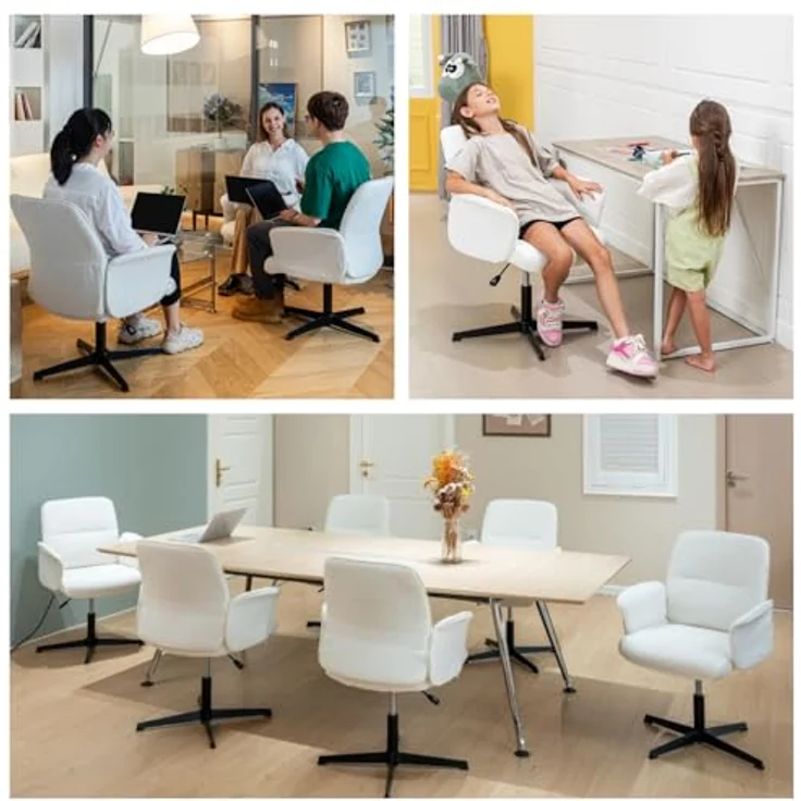 MEUBLE COSY Bürostuhl 5er Ergonomisch Schreibtischstuhl mit höhenverstellbar Armlehnen 360° Drehbar Schminkstuhl Sessel für Büro Wohnzimmer Schlafzimmer Vanity, Bouclé Frottier, Weiß – Bild 6