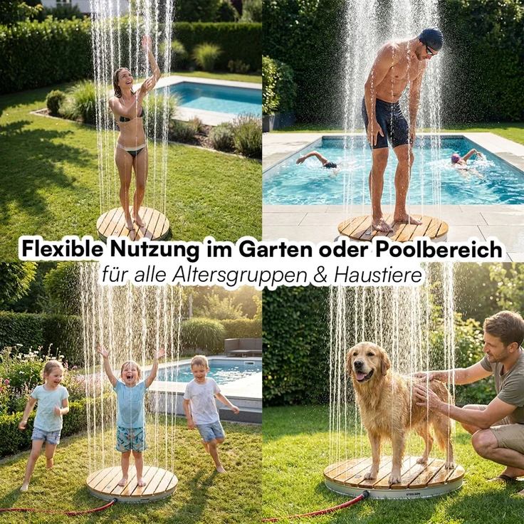 STEELSØN 'Samaya' Bodendusche rund, Gartendusche hellbraun/silber, Campingdusche wetterfest, Saunadusche, Fontänenhöhe bis zu 4m, inkl. Fußrad – Bild 8